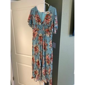 Blue floral high low maxi dress